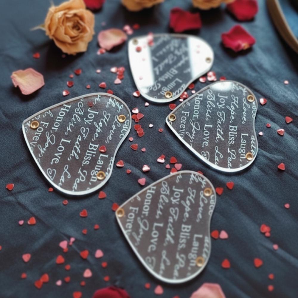 🩷$5 |  Set of 5 Heart-Shaped Glass Coasters – Inspirational Words 💗
